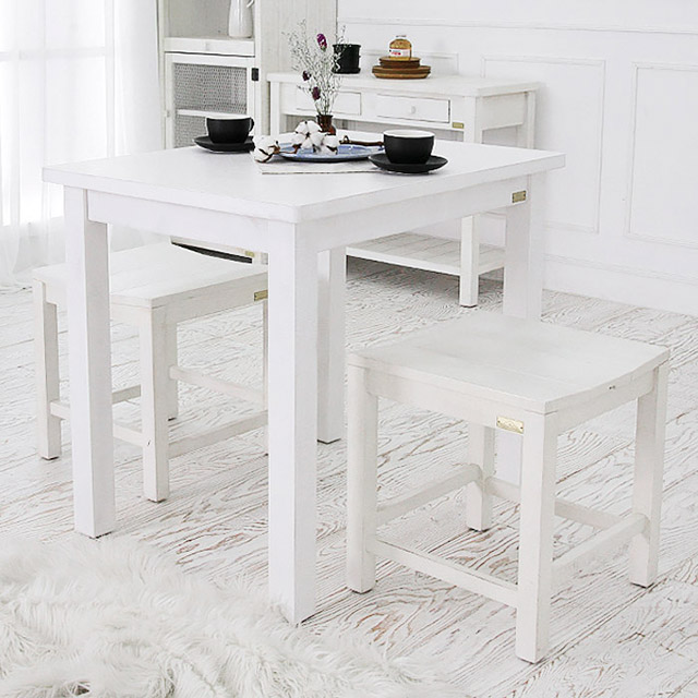 [White] 고무나무 원목 850 2인용 식탁세트 (의자 선택)
