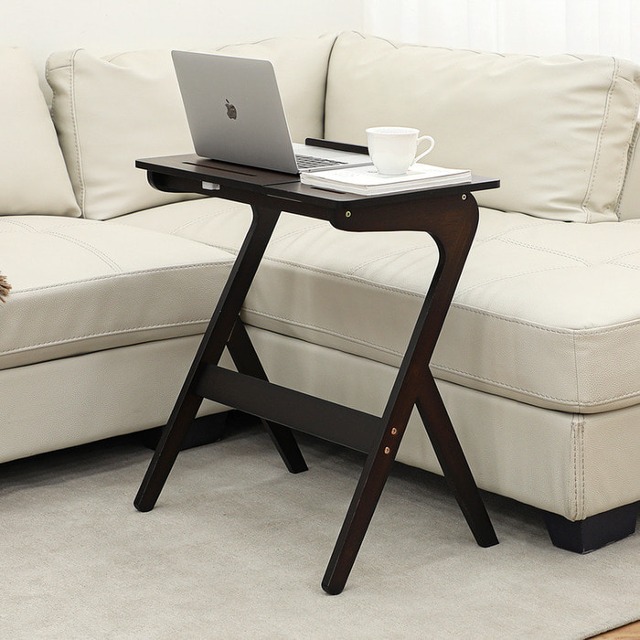 [미세스크래치] 대나무 원목 각도조절 사이드 노트북 간이 거실 테이블 책상 (브라운)