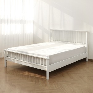 VANESS 로이든 01 원목 고무나무 화이트 북유럽 인테리어 디자인 모던 심플 퀸 침대 (매트리스규격:1500)